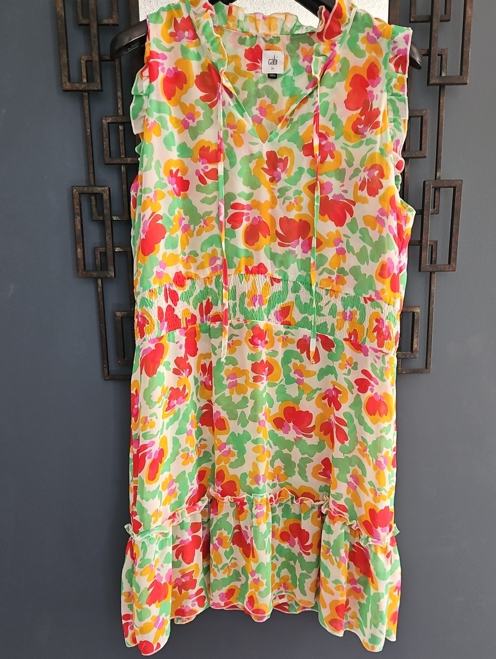 Size XL Cabi Ruffled Dress Sleeveless Colourful Floral Print